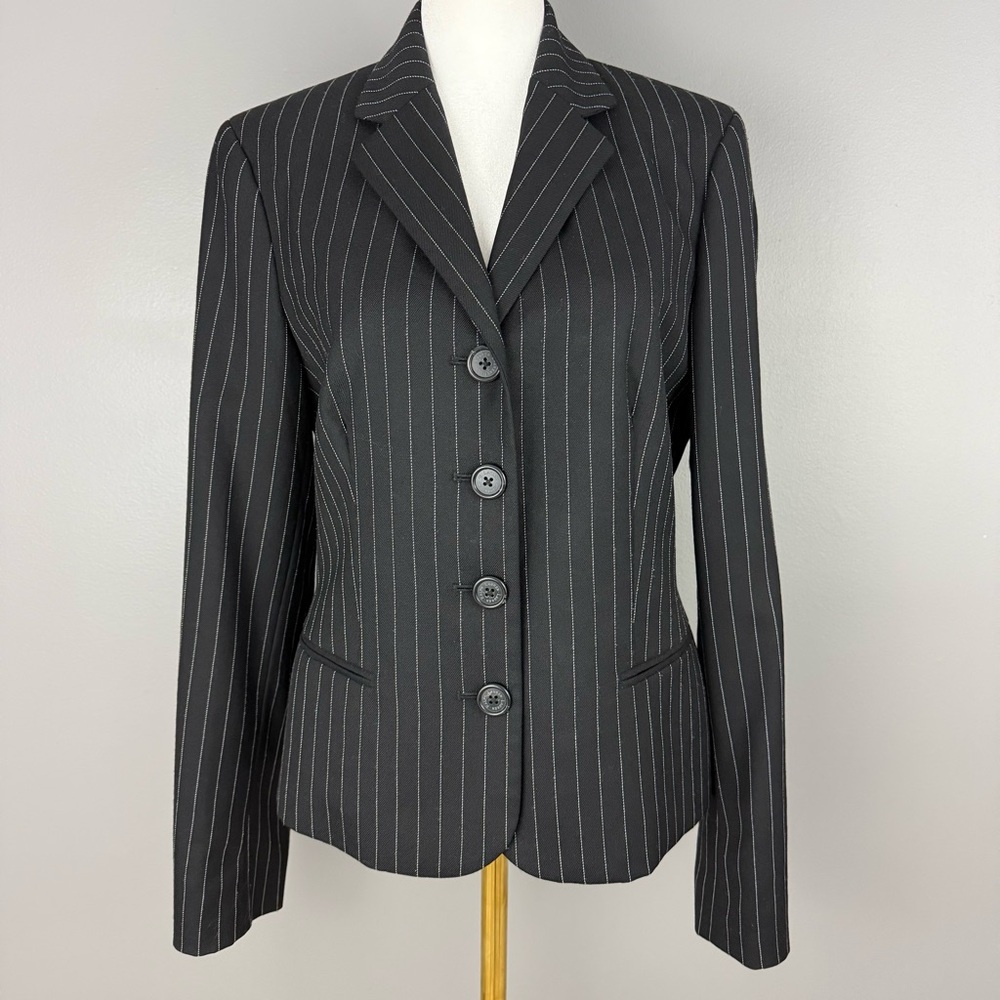 Lauren Ralph Lauren Wool Pinstripe Blazer Black Tailored Size 8